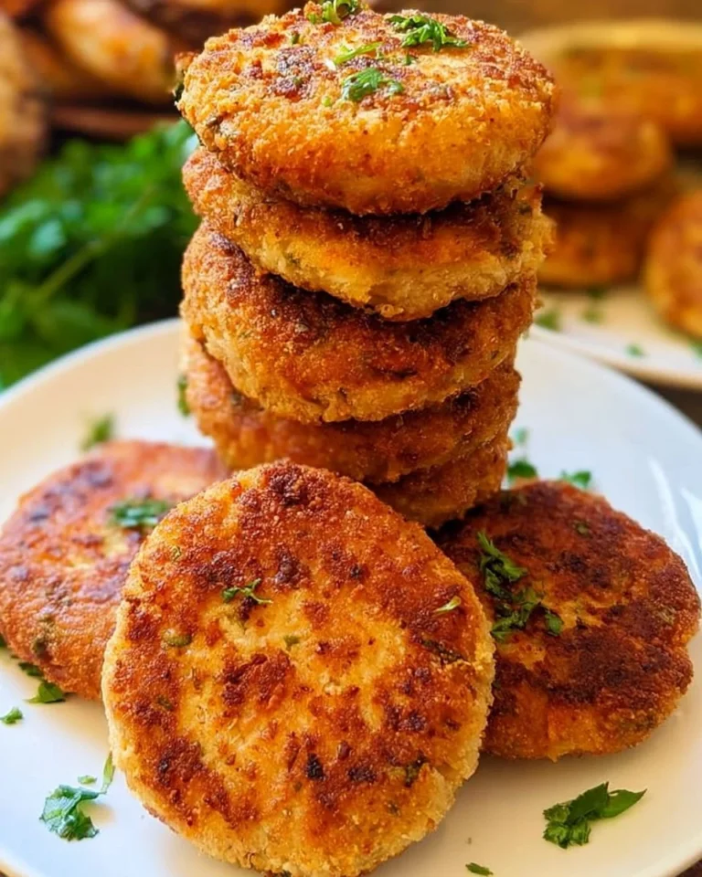 Crunchy and tender homemade chicken patties on a plate