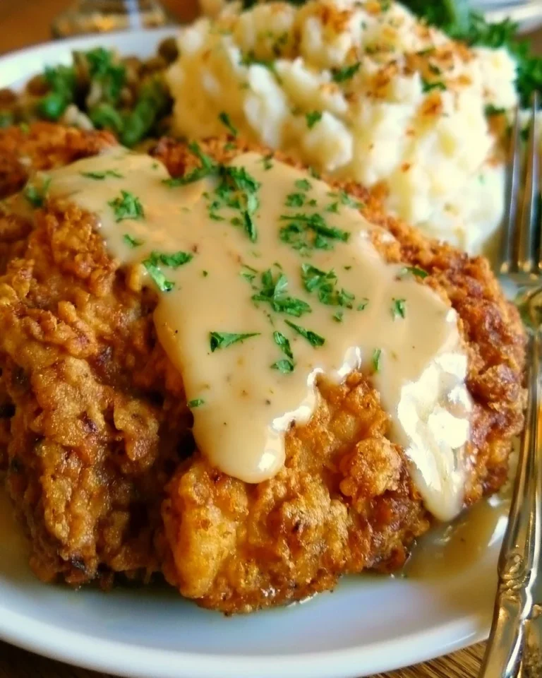 Delicious homemade fried chicken with gravy on a plate