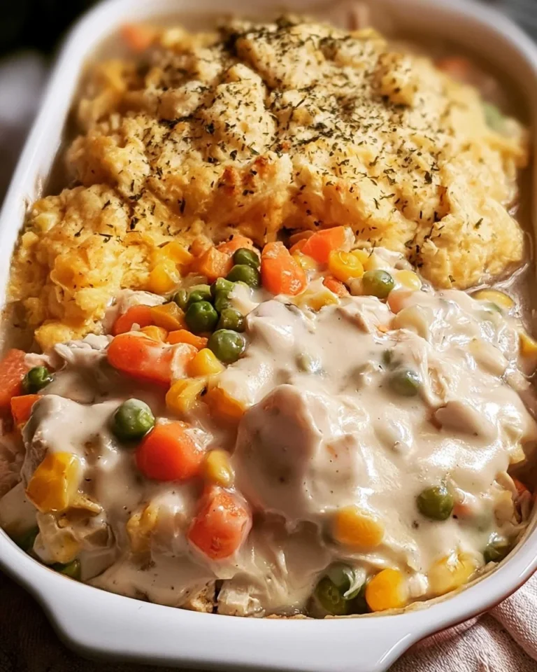 Easy Chicken Pot Pie Casserole with flaky crust and creamy filling