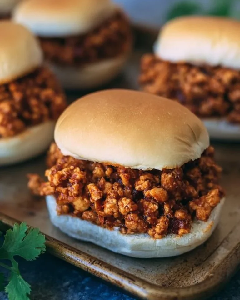Delicious ground chicken sloppy joes on a bun with toppings