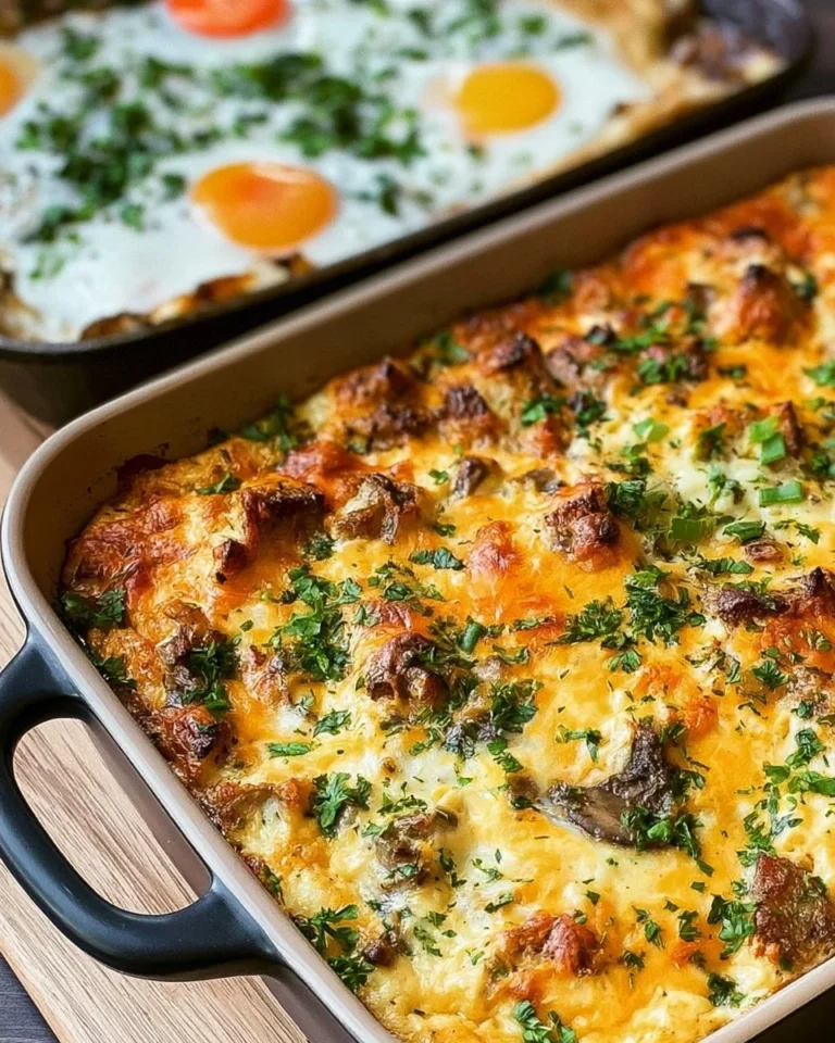 Easy make-ahead brunch casserole with eggs, cheese, and vegetables.