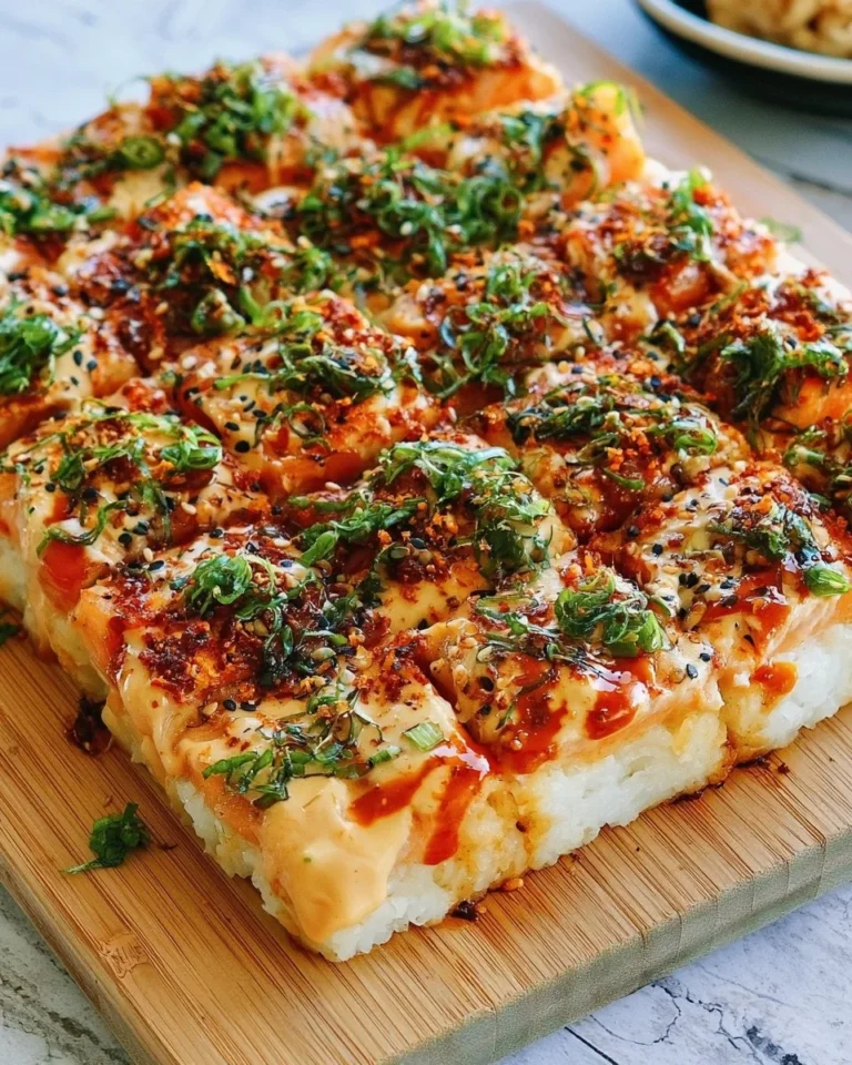 Easy spicy salmon sushi bake recipe, a delicious and simple dish for sushi enthusiasts.