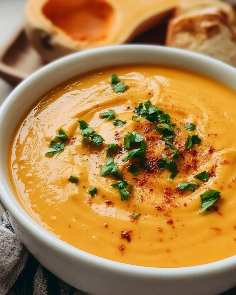 Bowl of easy sweet potato soup garnished with herbs