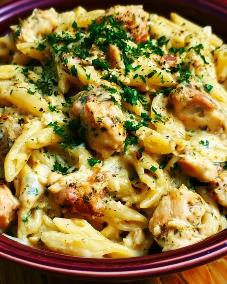 Delicious Garlic Herb Rotisserie Chicken served with pasta