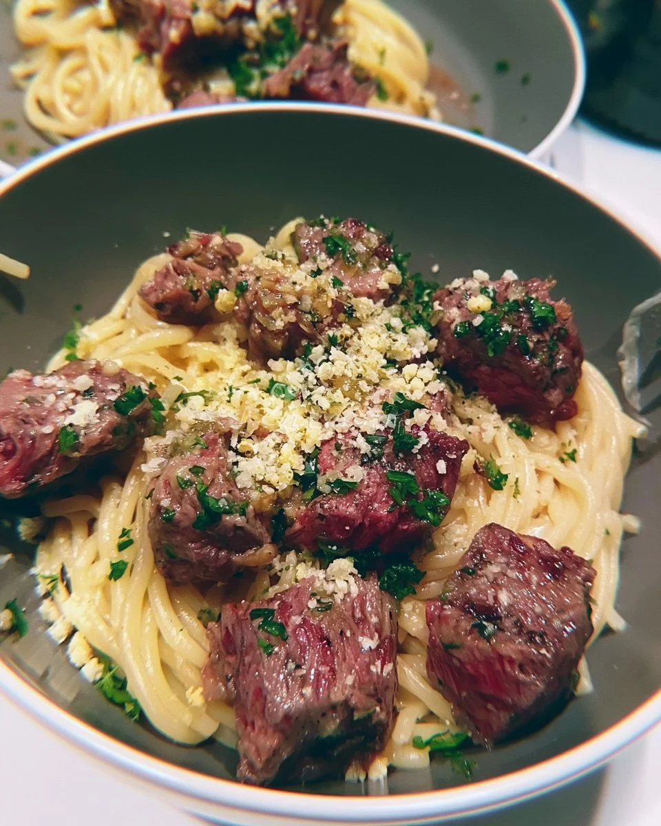 Garlic Parmesan Steak Pasta Recipe