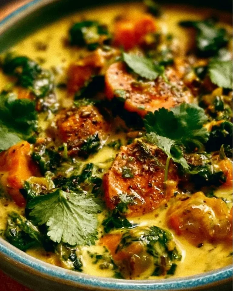 Bowl of gingered sweet potato coconut milk stew garnished with cilantro