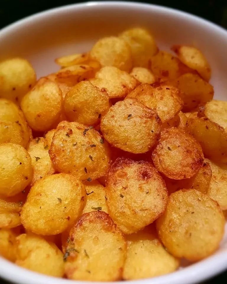 Bowl of homemade crispy potato chips with seasoning and fresh herbs