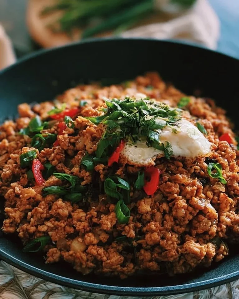 Honey Garlic Ground Chicken Skillet served in a pan