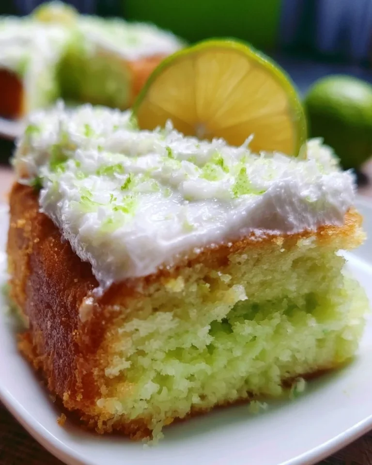 Delicious Key Lime Poke Cake dessert topped with whipped cream and lime zest