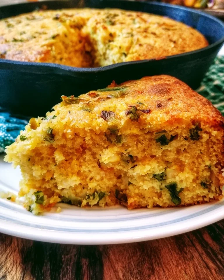 Delicious Mexican cornbread baked in a 13x9 pan, served with toppings.