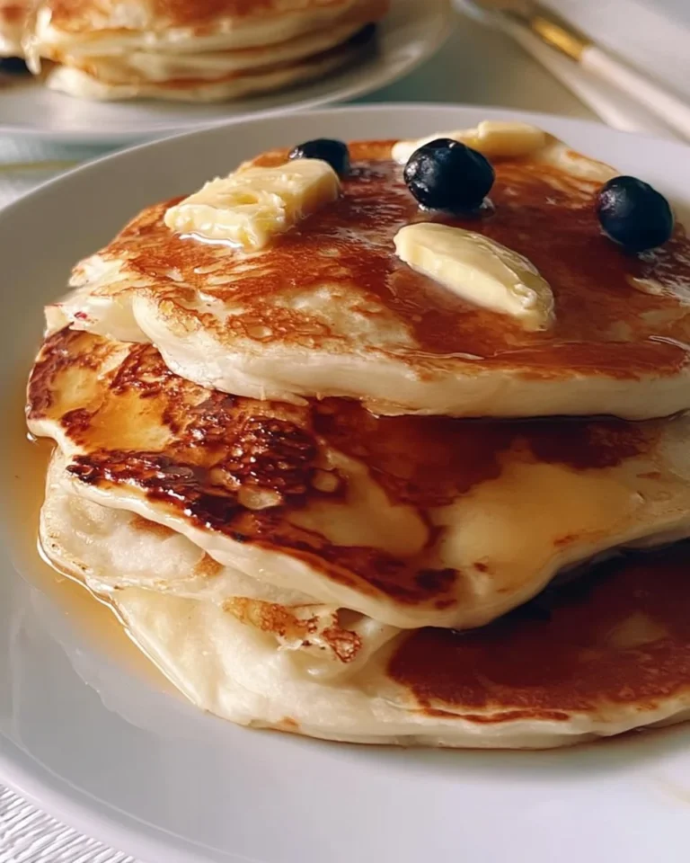 Quick and easy milk pancakes served with syrup and berries