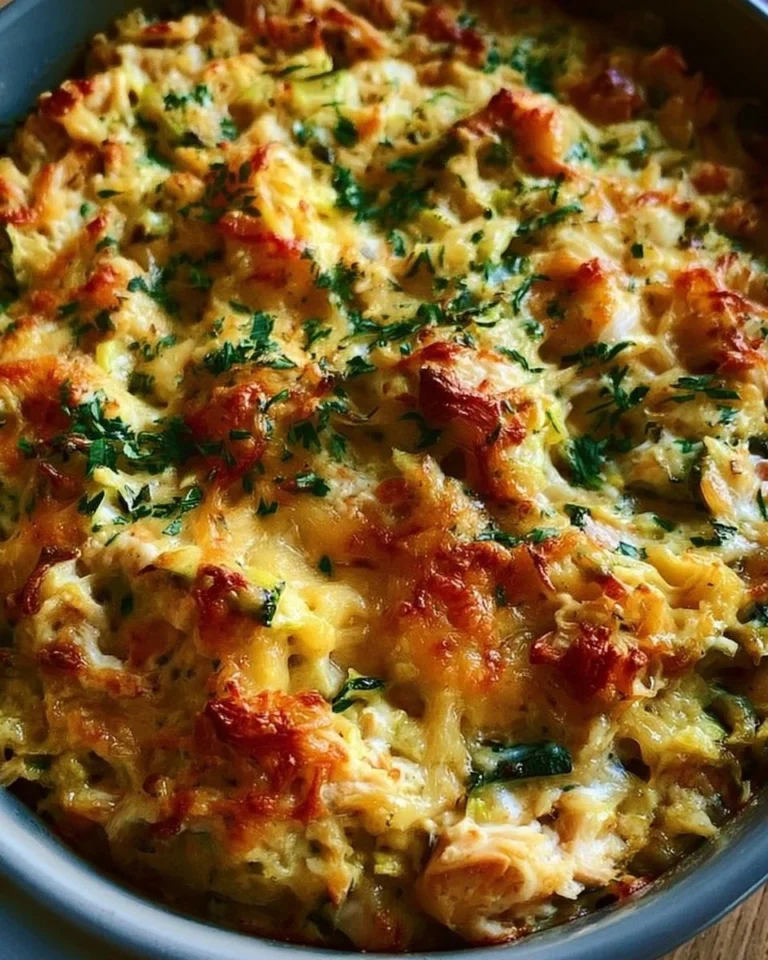 Delicious Minute Rotisserie Chicken Zucchini Casserole served in a dish