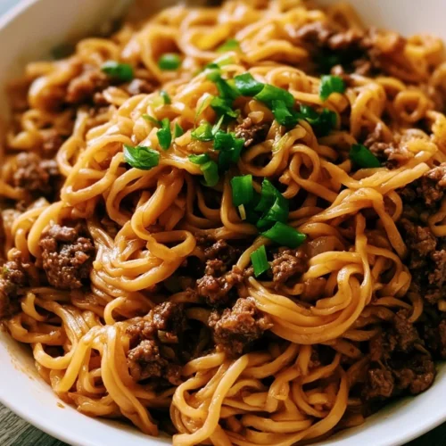Delicious Mongolian ground beef noodles served in a bowl