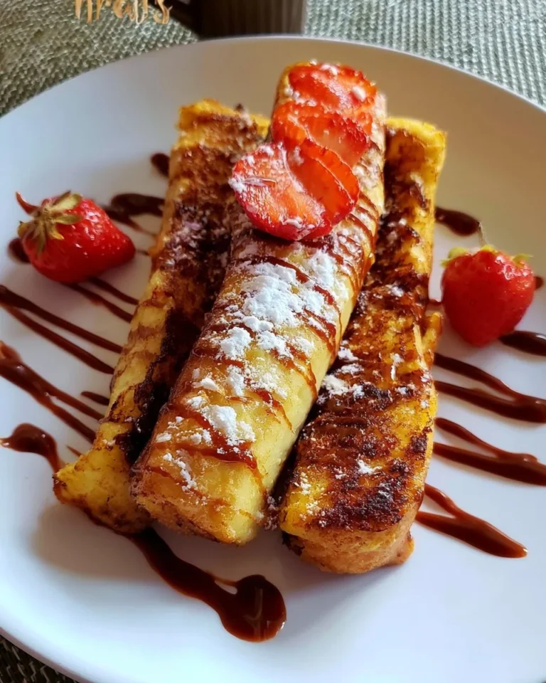 Nutella French Toast with fresh fruits and syrup on a plate