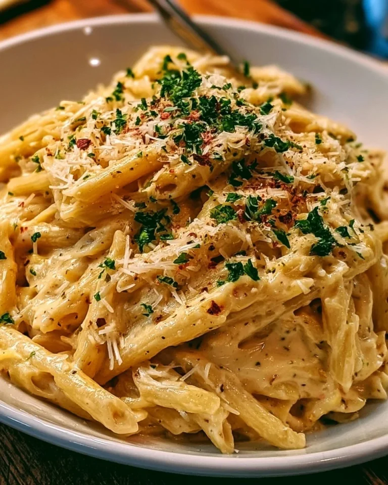 One-Pot Creamy Garlic Pasta served in a bowl with herbs