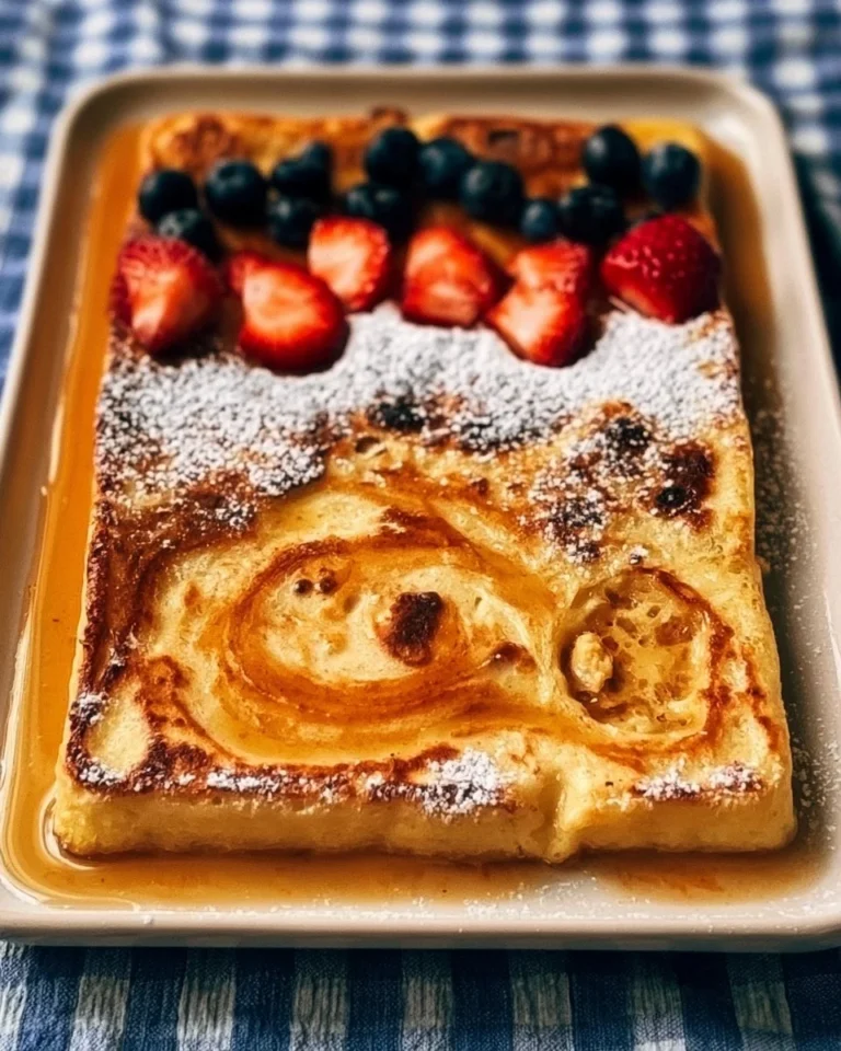 Delicious sheet pan pancakes ready to serve for breakfast.