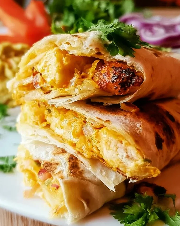 Delicious simple chicken wraps served on a plate with fresh vegetables