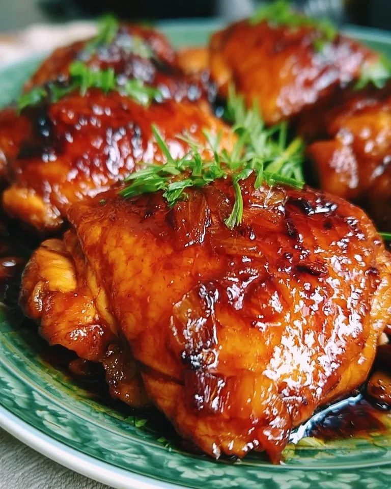 Delicious soy sauce chicken garnished with herbs and served on a plate