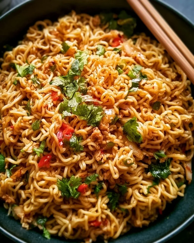 Bowl of Sweet Chili Noodles garnished with fresh vegetables