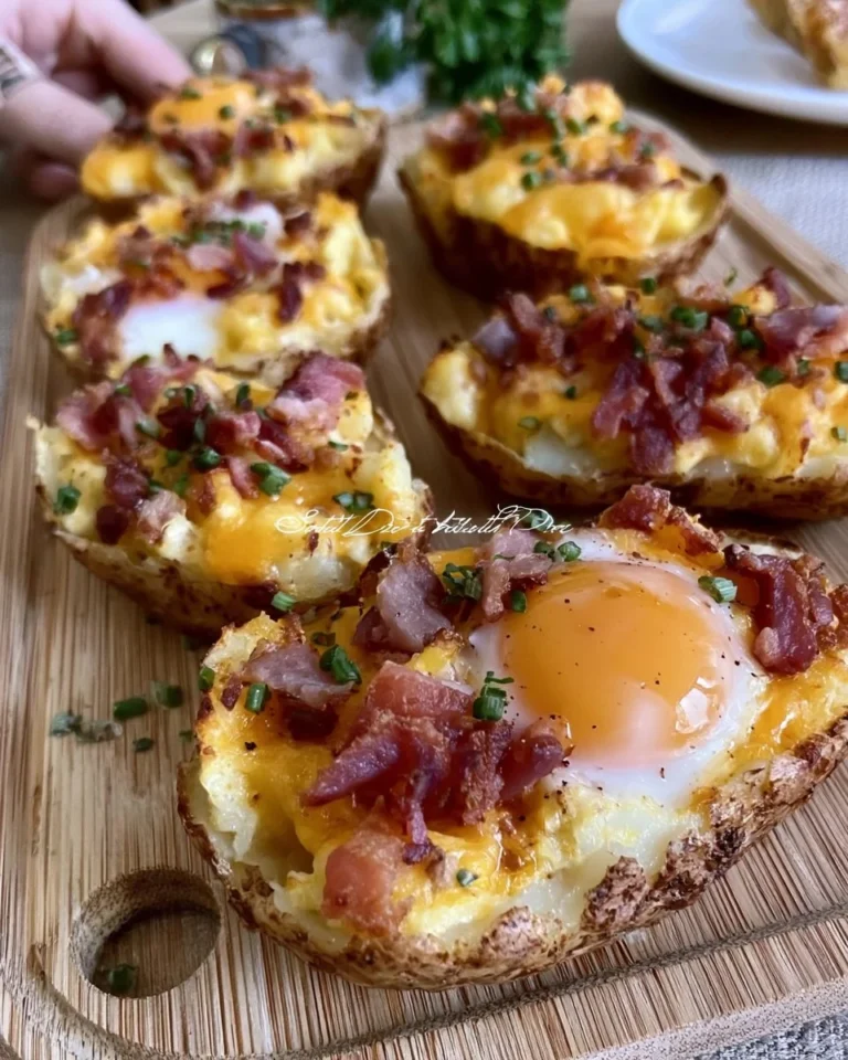 Twice Baked Loaded Breakfast Potatoes topped with cheese and bacon