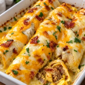 Delicious breakfast enchiladas topped with cheese and fresh ingredients