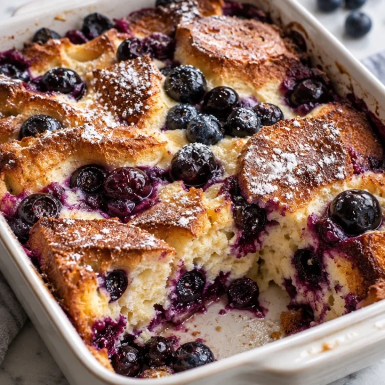 Best-ever vegan blueberry French toast casserole served in a baking dish