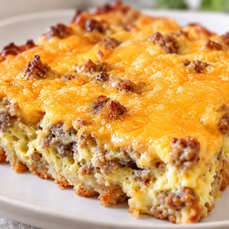 Cheesy sausage breakfast casserole, an easy egg bake recipe for delicious mornings.