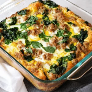 Delicious easy turkey egg breakfast casserole served in a dish