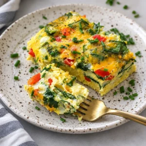 High-protein cottage cheese egg bake in a baking dish, topped with fresh herbs.