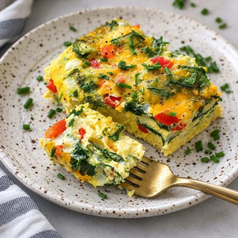 High-protein cottage cheese egg bake in a baking dish, topped with fresh herbs.