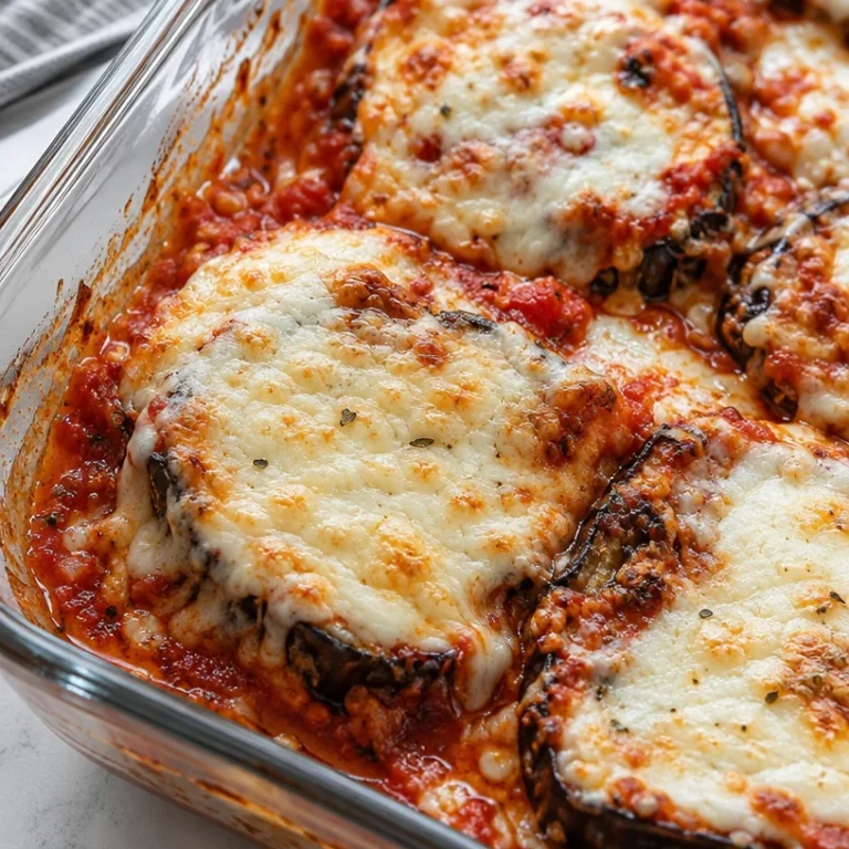 Delicious homemade baked eggplant parmesan without breading on a plate