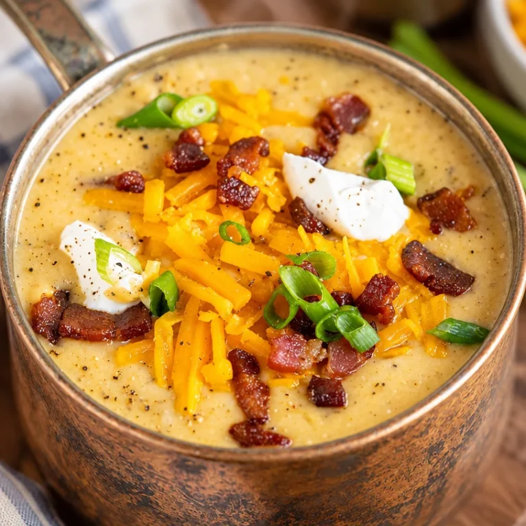 Bowl of gluten-free potato soup without flour, topped with herbs.