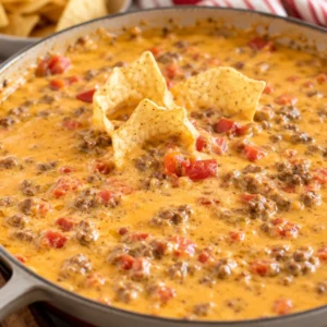 Delicious and creamy Rotel Dip served in a bowl with tortilla chips