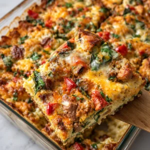 High protein breakfast casserole loaded with vegetables and eggs