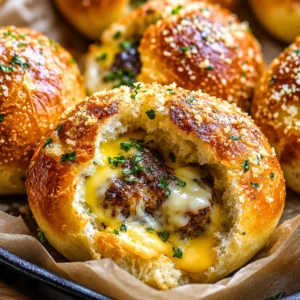 Delicious Garlic Parmesan Cheeseburger Bombs served hot and fresh.