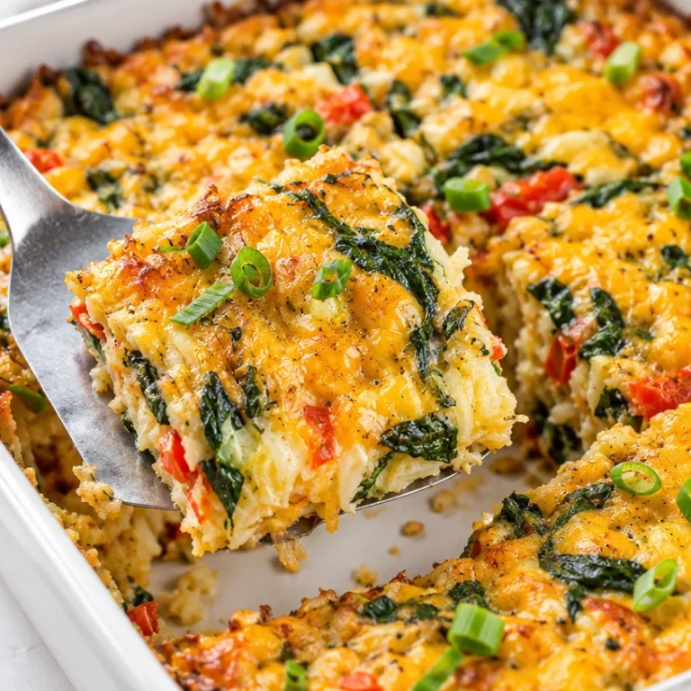 Ultimate hash brown breakfast casserole topped with cheese and baked to perfection
