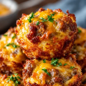 Delicious ultimate sausage hashbrown bites served on a plate